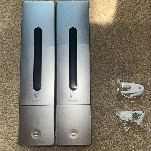 SHAMPOO AND BODY WASH DISPENSER, WALL MOUNTED OR NO DRILL ADHESION. - Picture 5 of 8